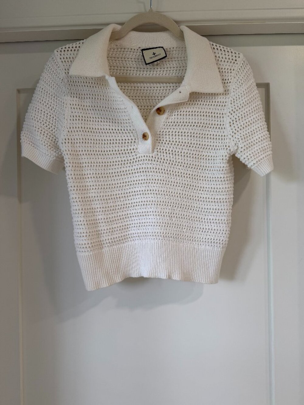 Ivory Crochet Cotton Asher Polo - Picture 2 of 4